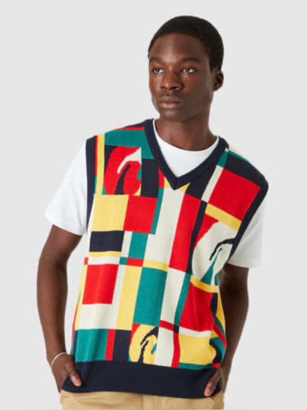 HUF Men's Knit Geometric V Neck Sloane Sweater Vest Multicolor Medium $208